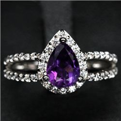 STERLING SILVER PURPLE AMETHYST & TOPAZ RING - SIZE 8