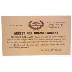 1923 WANTED POSTER POSTCARD