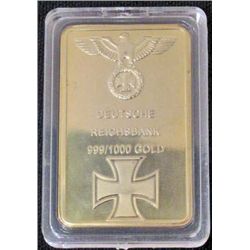 1 OZ GERMAN NAZI IRON CROSS DEUTSCHE REICHSBANK BAR