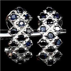 WHITE GOLD OVER STERLING SILVER BLUE SAPPHIRE EARRINGS