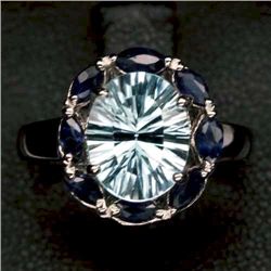 STERLING SILVER BLUE TOPAZ & BLUE SAPPHIRE RING SZ 6.5