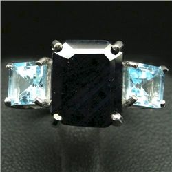 STERLING SILVER BLUE SAPPHIRE & BLUE TOPAZ RING SZ 7.5