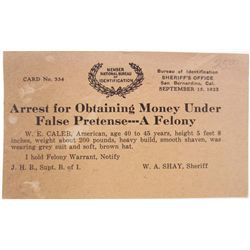 1923 WANTED POSTER POSTCARD