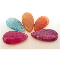 LOT OF 93 CTS DRAGON VEINS AGATE TEARDROP GEMSTONES 5 PCS