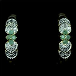 GOLD OVER STERLING SILVER EMERALD AND DIAMOND EARRINGS