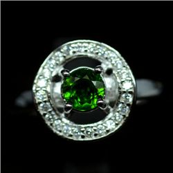 STERLING SILVER GREEN DIOPSIDE & WHITE TOPAZ RING SZ 8