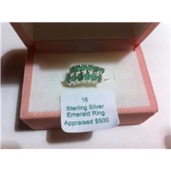 Sterling Silver Emerald Ring-R-#16