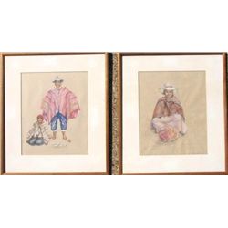 Original Pastel Chalk Art Signed Pair-A