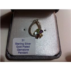 Sterling Silver Gold Plated Gemstone Pendant-R-#31