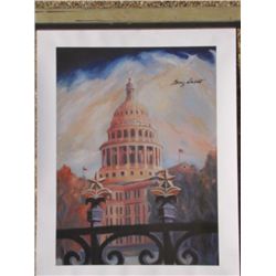 The Texas Capitol by Ray Spivey Titled Seventy-Five Sessions Hand Signed General Gregg Abbott-A