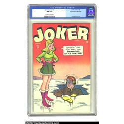 Joker Comics #21 Mile High pedigree (Timely, 1946) CGC NM+ 9.6 Off-white to white pages. The bewilde