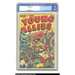 Young Allies Comics #18 (Timely, 1945) CGC VF+ 8.5 Off-white pages. Moments before two members are d