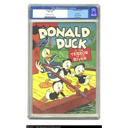 Four Color #108 (Dell, 1946) CGC VF- 7.5 Off-white to white pages. Donald's seventh comic book is ex