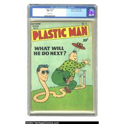 Plastic Man #9 Mile High pedigree (Quality, 1947) CGC NM+ 9.6 Off-white pages. Plastic Man oozes out