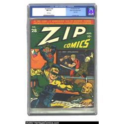Zip Comics #28 Mile High pedigree (MLJ, 1942) CGC NM 9.4 White pages. The origin of Web is featured.
