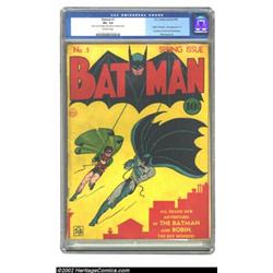 Batman #1 (DC, 1940) CGC VG- 3.5 Off-white pages. CGC notes that tape has been used to reinforce the