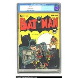 Batman #5 (DC, 1941) CGC VF- 7.5 Off-white to white pages. Creator Bob Kane's first covers on the ti