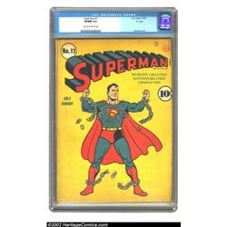 Superman #11 "D" Copy pedigree (DC, 1940) CGC VF/NM 9.0 Cream to off-white pages. This nice copy has