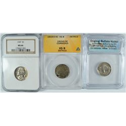 1949 JEFFERSON NICKEL NGC MS66, 1919-S BUFFALO NICKEL ANACS VG DETAILS CORRODED,