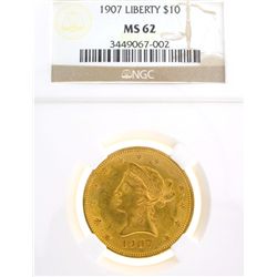 *1907 $10 U.S. MS 62 Liberty Head Gold Coin