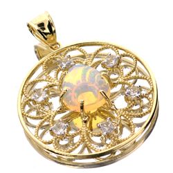 APP: 3.5k 14 kt. Yellow and White Gold, 3.54CT Crystal Opal and Topaz Pendant