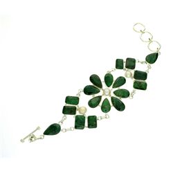 APP: 6.6k 74.21CT Green Sapphire and Blister Pearl Sterling Silver Bracelet