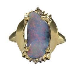 APP: 4k 14 kt. Gold, Natural Free Form Boulder Opal And 0.80CT Diamond Ring