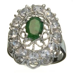 APP: 2.1k 1.98CT Emerald and Topaz Platinum Over Sterling Silver Ring