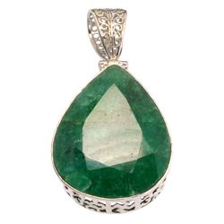 APP: 1.7k 40.83CT Pear Cut Green Beryl and Sterling Silver Pendant