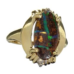 APP: 2.2k 14 kt. Gold, Natural Free Form Boulder Opal And 0.10CT Diamond Ring