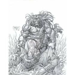Ruben Meriggi - Original Illustration, "Conan" (undated). Striding forth from the battlefield of the