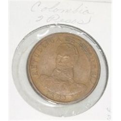1980 COLUMBIAN 2 PESOS *RARE-AU HIGH GRADE-HARD TO GET COIN*!! COIN CAME OUT OF SAFE!!