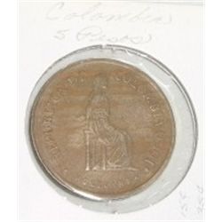 1980 COLUMBIAN 5 PESOS *RARE-AU HIGH GRADE-HARD TO GET COIN*!! COIN CAME OUT OF SAFE!!