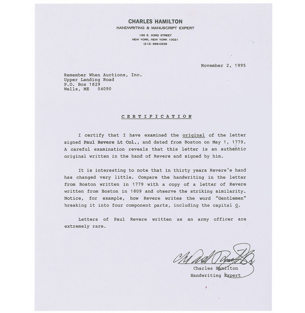 Paul Revere Autograph Letter Signed