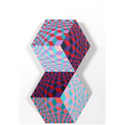 Victor Vasarely, Kettes, Painted Wooden Sculpture