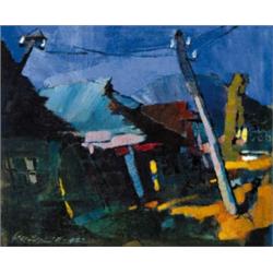 Nagy Oszkár (1883-1965), Nagybányai utca hanyatló délutáni ellenfényben, 1932. 