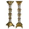 Image 1 : Posztamens-pár, Zsolnay, 1882 körül Porcelánfajansz, magas tüzu mázak, sárgaréz szerelék