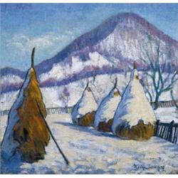 Kádár Géza (1878-1952), Behavazott szénaboglyák, 1930.