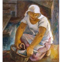 Gábor Jeno (1893-1968), Asszony hallal, 1942.