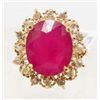 Image 1 : 14KT GOLD RUBY & DIAMOND RING - SIZE 6.5