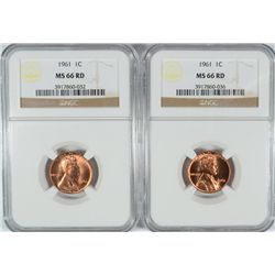 ( 2 ) PIECES 1961 LINCOLN CENTS, NGC MS-66 RED! THESE SURE LOOK 67 RED!