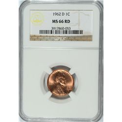 1962-D LINCOLN CENT , NGC MS-66 RED!  RARE!  LOOKS 67-RED WHICH GO FOR $4000.00