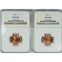 ( 2 ) 1963 LINCOLN CENTS NGC MS-66! RED, RARE!  MS-67 GO FOR $3000.00 EACH