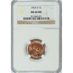 1963-D LINCOLN CENT NGC, MS-66 RED! RARE! MS-67 RED GO FOR THOUSANDS!