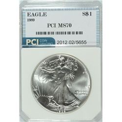 1989 AMERICAN SILVER EAGLE, PCI MS-70  RARE  TRENDS PRICE $1600.00