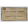 Image 1 : 1861 TWENTY FIVE CENT STATE OF NORTH CAROLINA