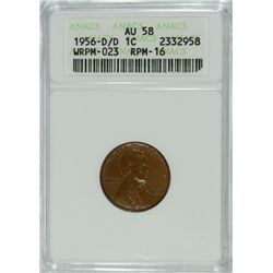 1956-D/D LINCOLN CENT WRPM-023 RPM-16 ANACS AU-58