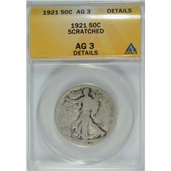 1921 WALKING LIBERTY HALF DOLLAR ANACS AG-3 SCRATCHED