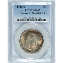 1946-S BOOKER T WASHINGTON COMMEM HALF DOLLAR PCGS MS-65 TONED