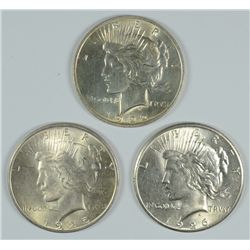 1925, 1926, & 1922 PEACE DOLLARS AU/BU